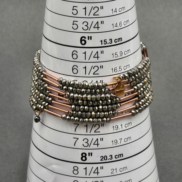 Stella & Dot Bardot Spiral Coil Bracelet Hematite Beads Rose Gold Tone 7" - Picture 6 of 6